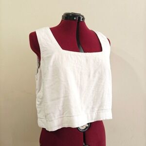 Abercrombie & Fitch White Linen Blend Square Neck Boxy Crop Tank Top Womens L